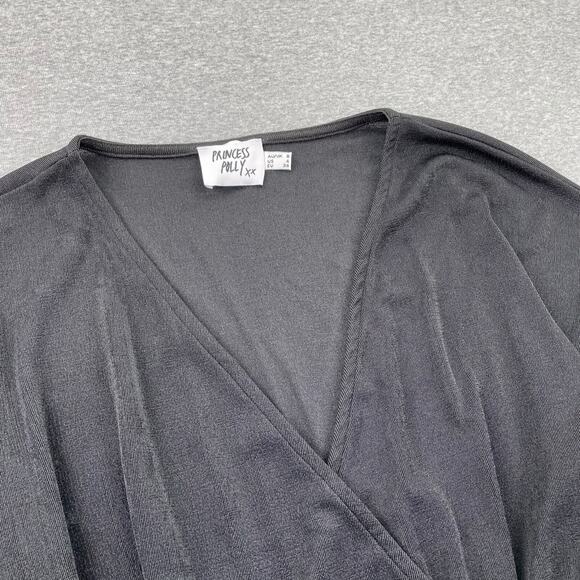 PRINCESS POLLY Dress Size 4 Black Jasmine Mini Balloon Sleeve Heavy Knit Belted - Picture 6 of 10